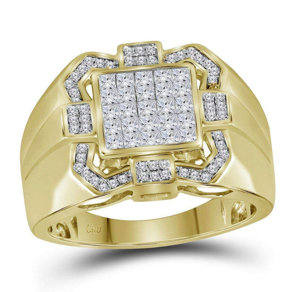 10kt Yellow Gold Mens Princess Diamond Octagon Frame Cluster Ring 7/8 Cttw - FREE Shipping (US/CAN)-Gold & Diamond Rings-8-JadeMoghul Inc.