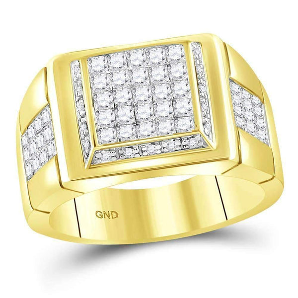 10kt Yellow Gold Men's Princess Diamond Square Cluster Ring 1-5/8 Cttw - FREE Shipping (US/CAN)-Gold & Diamond Men Rings-8-JadeMoghul Inc.