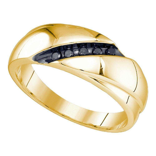 10kt Yellow Gold Men's Round Black Color Enhanced Diamond Band Ring 1/10 Cttw - FREE Shipping (US/CAN)-Gold & Diamond Men Rings-8-JadeMoghul Inc.