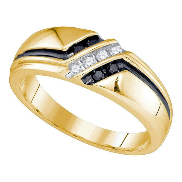 10kt Yellow Gold Mens Round Black Color Enhanced Diamond Band Ring 1/5 Cttw-Gold & Diamond Men Rings-11.5-JadeMoghul Inc.