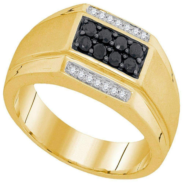 10kt Yellow Gold Men's Round Black Color Enhanced Diamond Rectangle Cluster Ring 3/8 Cttw - FREE Shipping (US/CAN)-Men's Rings-8-JadeMoghul Inc.
