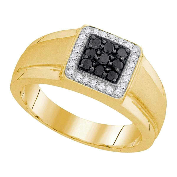 10kt Yellow Gold Men's Round Black Color Enhanced Diamond Square Cluster Ring 3/8 Cttw - FREE Shipping (US/CAN)-Gold & Diamond Men Rings-8-JadeMoghul Inc.