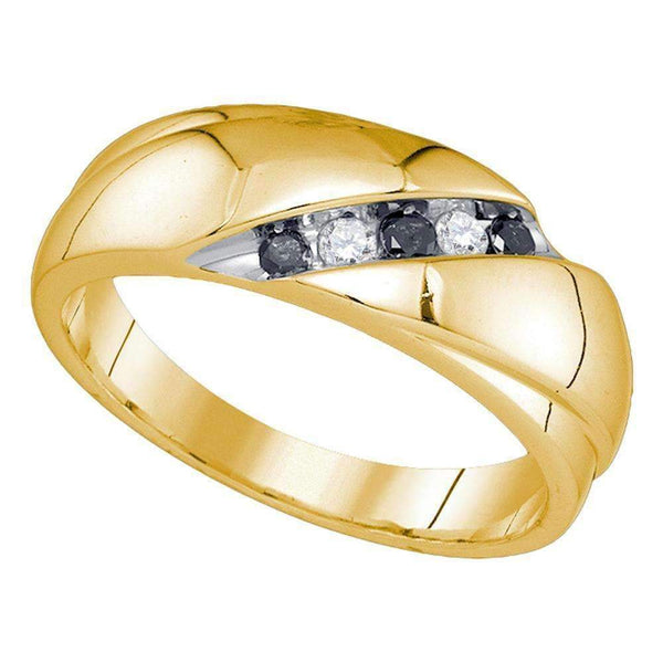10kt Yellow Gold Men's Round Black Color Enhanced Diamond Wedding Band Ring 1/5 Cttw - FREE Shipping (US/CAN)-Gold & Diamond Wedding Jewelry-9-JadeMoghul Inc.