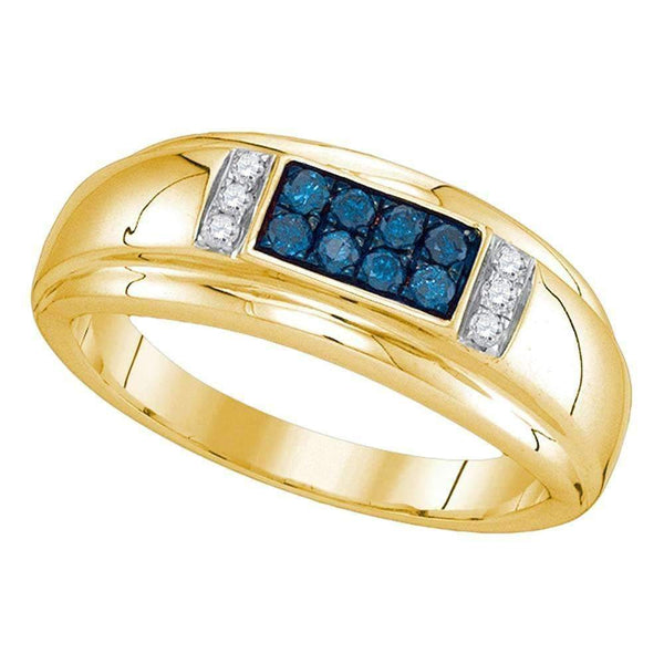 10kt Yellow Gold Men's Round Blue Color Enhanced Diamond Band Ring 1/3 Cttw - FREE Shipping (US/CAN)-Gold & Diamond Men Rings-8-JadeMoghul Inc.