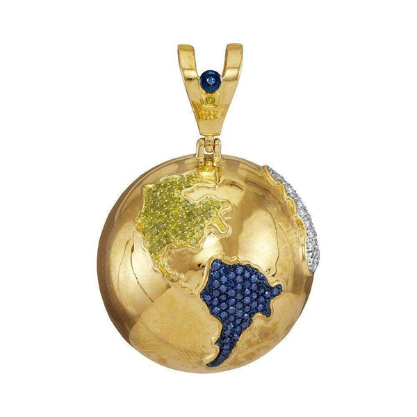 10kt Yellow Gold Mens Round Blue Color Enhanced Diamond Globe Planet Earth Charm Pendant 1-1-8 Cttw - FREE Shipping (USA/CAN)-Gold & Diamond Men Charms & Pendants-JadeMoghul Inc.