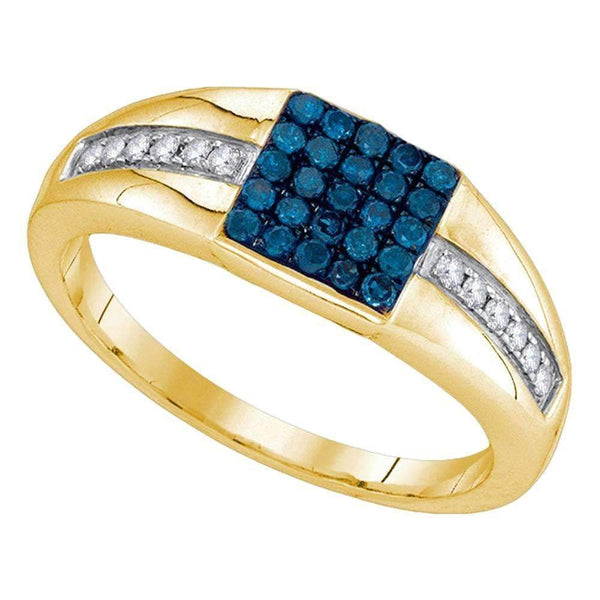 10kt Yellow Gold Mens Round Blue Color Enhanced Diamond Square Cluster Ring 1/2 Cttw - FREE Shipping (US/CAN)-Gold & Diamond Men Rings-8-JadeMoghul Inc.