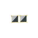 10kt Yellow Gold Mens Round Blue Color Enhanced Diamond Square Kite Cluster Earrings 1-6 Cttw - FREE Shipping (US/CAN)-Gold & Diamond Men Earrings-JadeMoghul Inc.