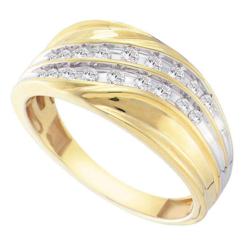 10kt Yellow Gold Men's Round Channel-set Diamond Diagonal Double Row Wedding Band 1/3 Cttw - FREE Shipping (US/CAN)-Wedding Jewelry-8-JadeMoghul Inc.