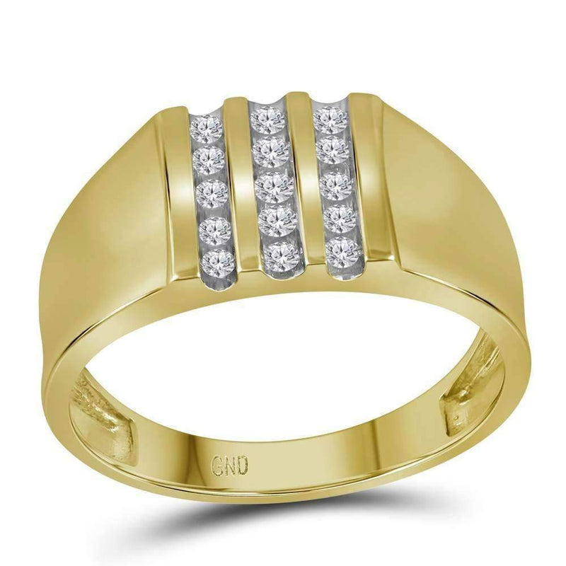 10kt Yellow Gold Men's Round Channel-set Diamond Triple Row Wedding Band Ring 1/4 Cttw - FREE Shipping (US/CAN)-Gold & Diamond Wedding Jewelry-8-JadeMoghul Inc.