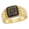10kt Yellow Gold Men's Round Cognac-brown Black Color Enhanced Diamond Square Cluster Band Ring 3/8 Cttw - FREE Shipping (US/CAN)-Gold & Diamond Men Rings-5-JadeMoghul Inc.