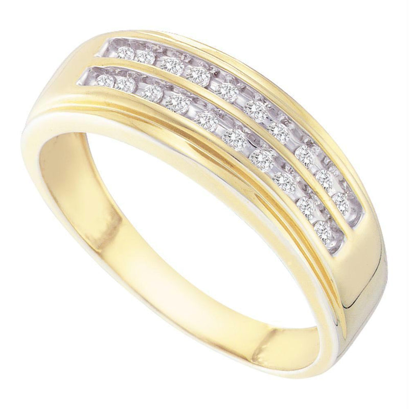 10kt Yellow Gold Mens Round Diamond 2-row Wedding Anniversary Band Ring 1/4 Cttw-Gold & Diamond Wedding Jewelry-8-JadeMoghul Inc.