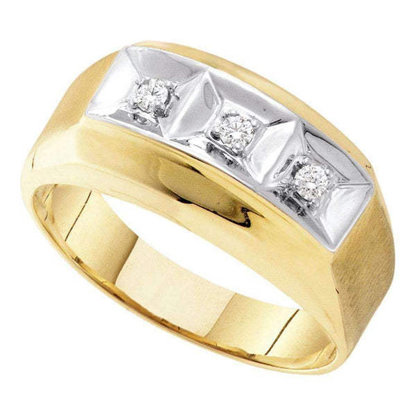 10kt Yellow Gold Mens Round Diamond 3-stone Two-tone Wedding Band Ring 1/10 Cttw - FREE Shipping (US/CAN)-Gold & Diamond Wedding Jewelry-8-JadeMoghul Inc.