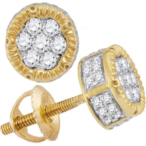 10kt Yellow Gold Mens Round Diamond 3D Circle Cluster Stud Earrings 1-2 Cttw - FREE Shipping (US/CAN)-Gold & Diamond Men Earrings-JadeMoghul Inc.