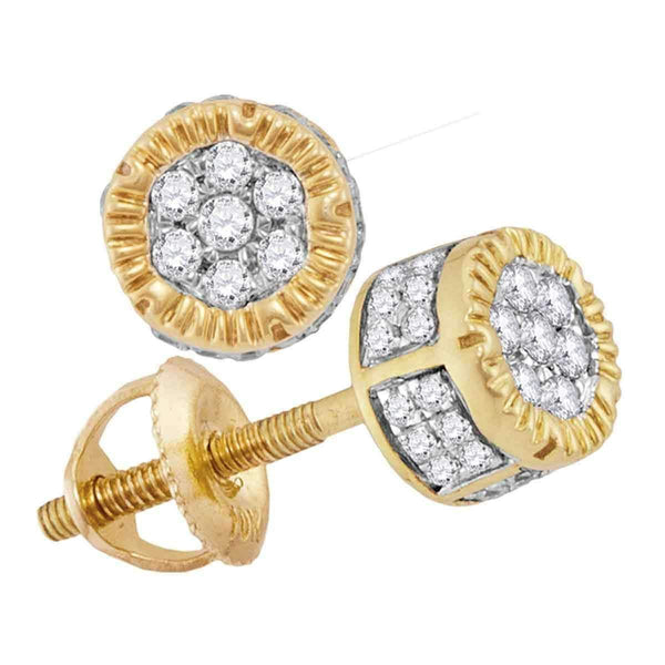 10kt Yellow Gold Mens Round Diamond 3D Circle Cluster Stud Earrings 1-4 Cttw - FREE Shipping (US/CAN)-Gold & Diamond Men Earrings-JadeMoghul Inc.