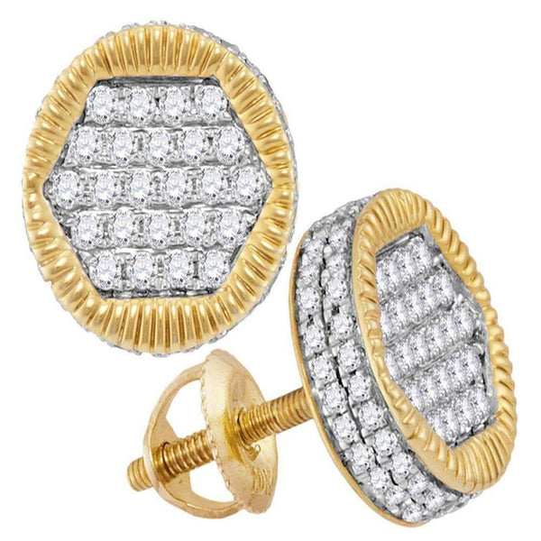 10kt Yellow Gold Mens Round Diamond 3D Circle Cluster Stud Earrings 3-4 Cttw - FREE Shipping (US/CAN)-Gold & Diamond Men Earrings-JadeMoghul Inc.