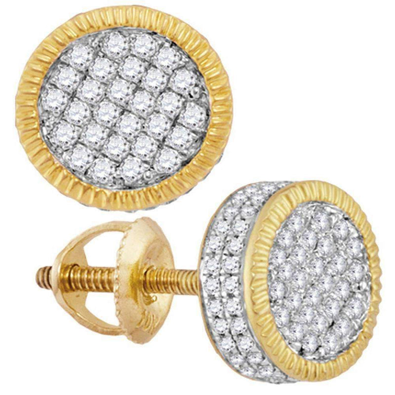 10kt Yellow Gold Mens Round Diamond 3D Circle Cluster Stud Earrings 5-8 Cttw - FREE Shipping (US/CAN)-Gold & Diamond Men Earrings-JadeMoghul Inc.