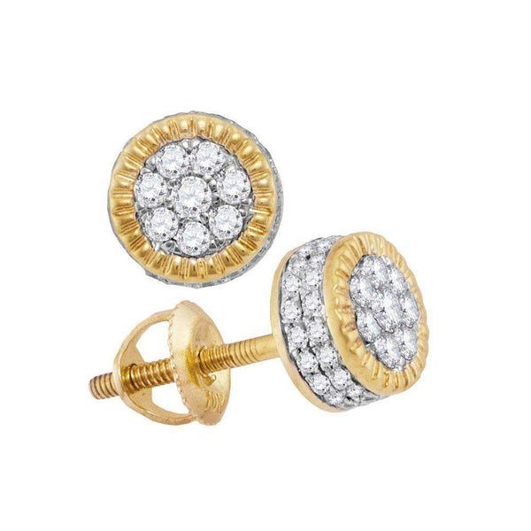 10kt Yellow Gold Mens Round Diamond 3D Milgrain Cluster Stud Earrings 3-8 Cttw-Gold & Diamond Men Earrings-JadeMoghul Inc.