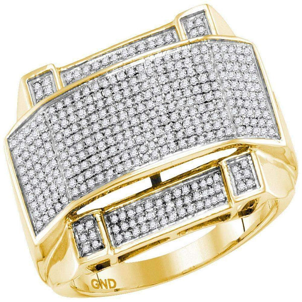10kt Yellow Gold Men's Round Diamond Arched Rectangle Cluster Ring 5/8 Cttw - FREE Shipping (US/CAN)-Gold & Diamond Rings-8-JadeMoghul Inc.
