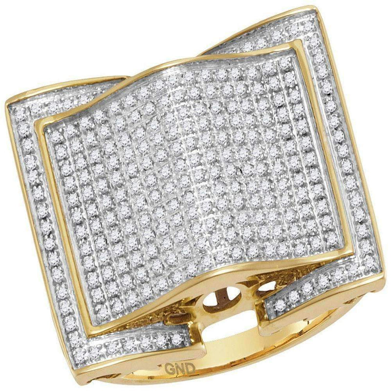 10kt Yellow Gold Men's Round Diamond Arched Square Cluster Ring 3/4 Cttw - FREE Shipping (US/CAN)-Gold & Diamond Rings-8-JadeMoghul Inc.