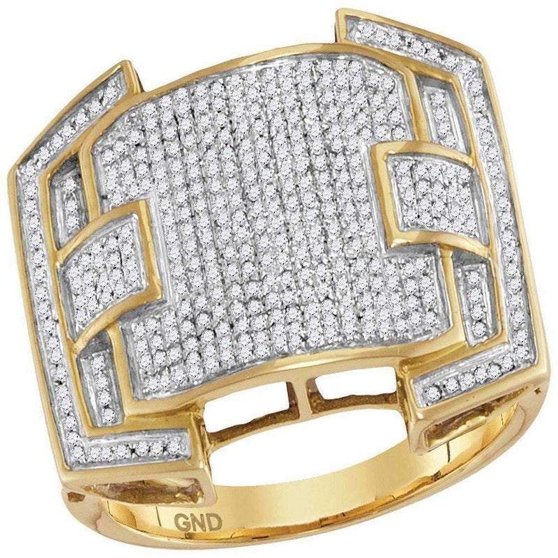 10kt Yellow Gold Men's Round Diamond Arched Square Cluster Ring 5/8 Cttw - FREE Shipping (US/CAN)-Gold & Diamond Rings-8-JadeMoghul Inc.