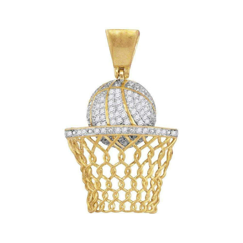 10kt Yellow Gold Mens Round Diamond Basketball Hoop Net Charm Pendant 3-4 Cttw-Gold & Diamond Men Charms & Pendants-JadeMoghul Inc.