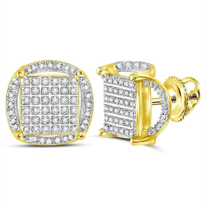 10kt Yellow Gold Men's Round Diamond Circle Cluster Earrings 3-8 Cttw - FREE Shipping (US/CAN)-Men's Earrings-JadeMoghul Inc.