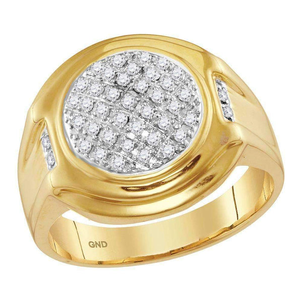 10kt Yellow Gold Men's Round Diamond Circle Cluster Fashion Ring 1/3 Cttw - FREE Shipping (US/CAN)-Gold & Diamond Men Rings-8-JadeMoghul Inc.