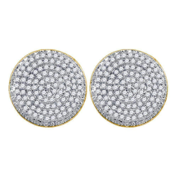 10kt Yellow Gold Mens Round Diamond Circle Cluster Stud Earrings 5-8 Cttw - FREE Shipping (US/CAN)-Gold & Diamond Men Earrings-JadeMoghul Inc.
