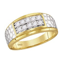 10kt Yellow Gold Men's Round Diamond Cluster 2-tone Hammered Wedding Band Ring 1/2 Cttw - FREE Shipping (US/CAN)-Gold & Diamond Wedding Jewelry-8.5-JadeMoghul Inc.