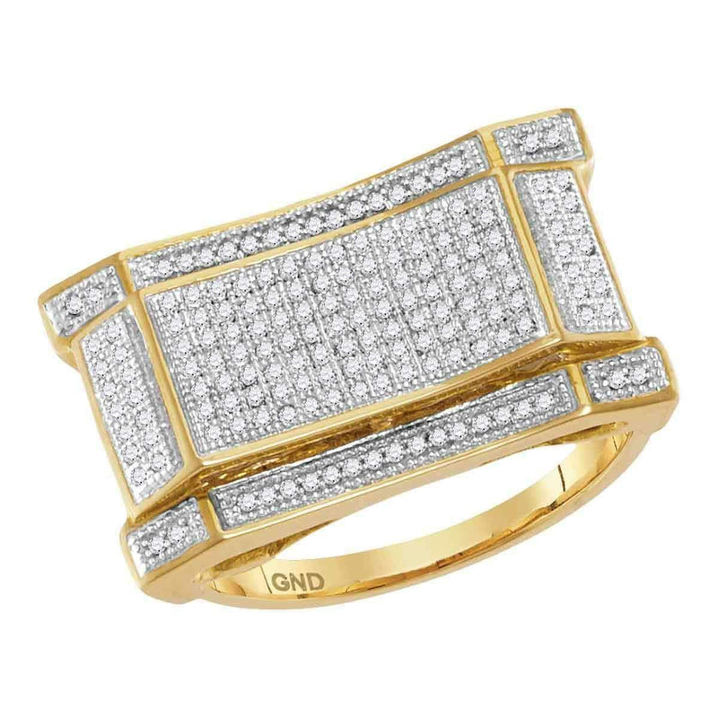 10kt Yellow Gold Men's Round Diamond Concave Rectangle Cluster Ring 1/2 Cttw - FREE Shipping (US/CAN)-Gold & Diamond Rings-8-JadeMoghul Inc.