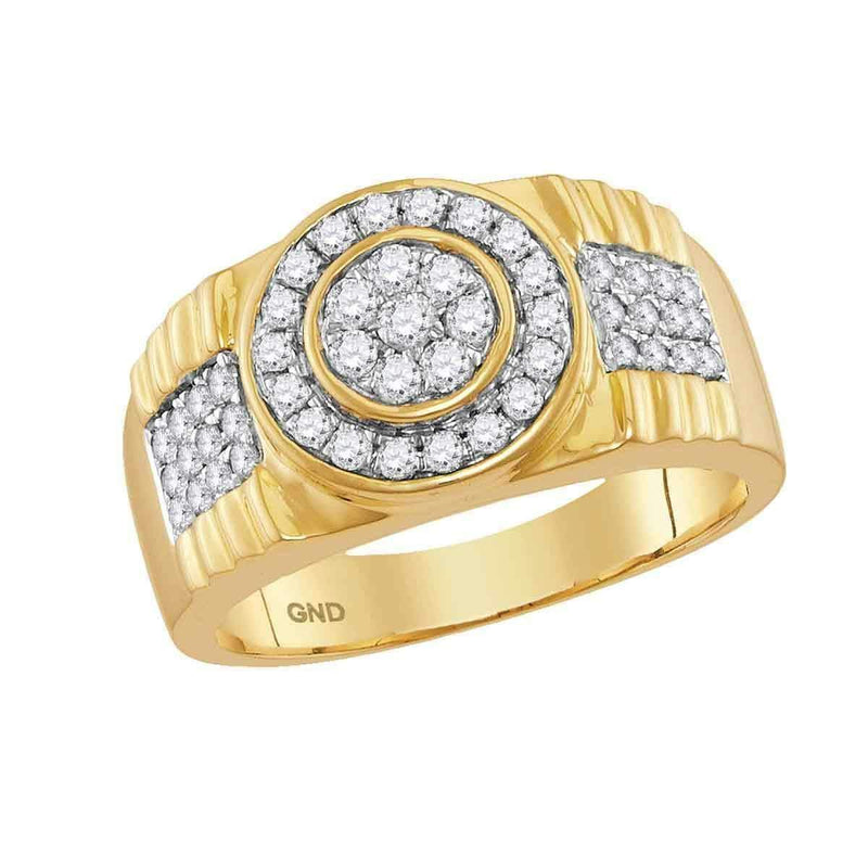 10kt Yellow Gold Men's Round Diamond Concentricle Circle Flower Cluster Ring 7/8 Cttw - FREE Shipping (US/CAN)-Gold & Diamond General-8-JadeMoghul Inc.