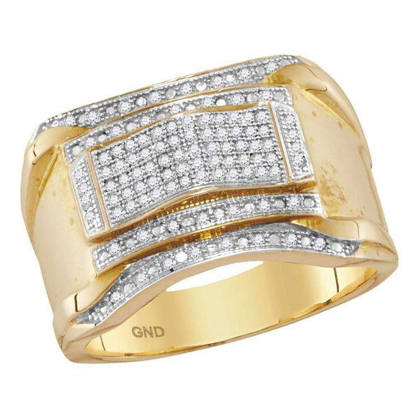 10kt Yellow Gold Men's Round Diamond Contoured Arch Cluster Ring 1/3 Cttw - FREE Shipping (US/CAN)-Gold & Diamond Rings-8-JadeMoghul Inc.
