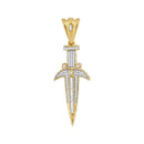10kt Yellow Gold Mens Round Diamond Dagger Knife Charm Pendant 3-4 Cttw-Gold & Diamond Men Charms & Pendants-JadeMoghul Inc.