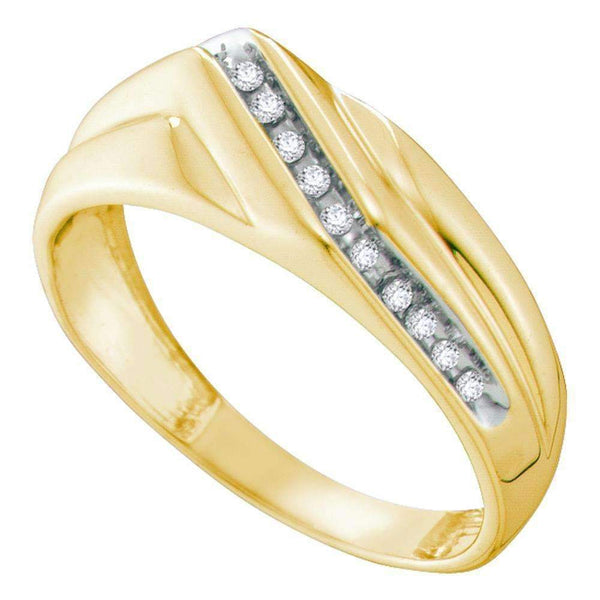 10kt Yellow Gold Men's Round Diamond Diagonal Single Row Wedding Band Ring 1/8 Cttw - FREE Shipping (US/CAN)-Gold & Diamond Wedding Jewelry-8-JadeMoghul Inc.