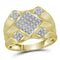 10kt Yellow Gold Men's Round Diamond Diagonal Square Cluster Ring 1/3 Cttw - FREE Shipping (US/CAN)-Gold & Diamond Rings-9-JadeMoghul Inc.