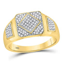 10kt Yellow Gold Mens Round Diamond Diagonal Square Cluster Ring 1/3 Cttw-Gold & Diamond Men Rings-11.5-JadeMoghul Inc.