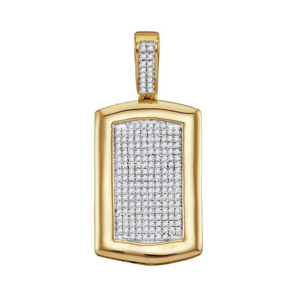 10kt Yellow Gold Men's Round Diamond Dog Tag Cluster Charm Pendant 1-2 Cttw - FREE Shipping (USA/CAN)-Gold & Diamond Men Charms & Pendants-JadeMoghul Inc.