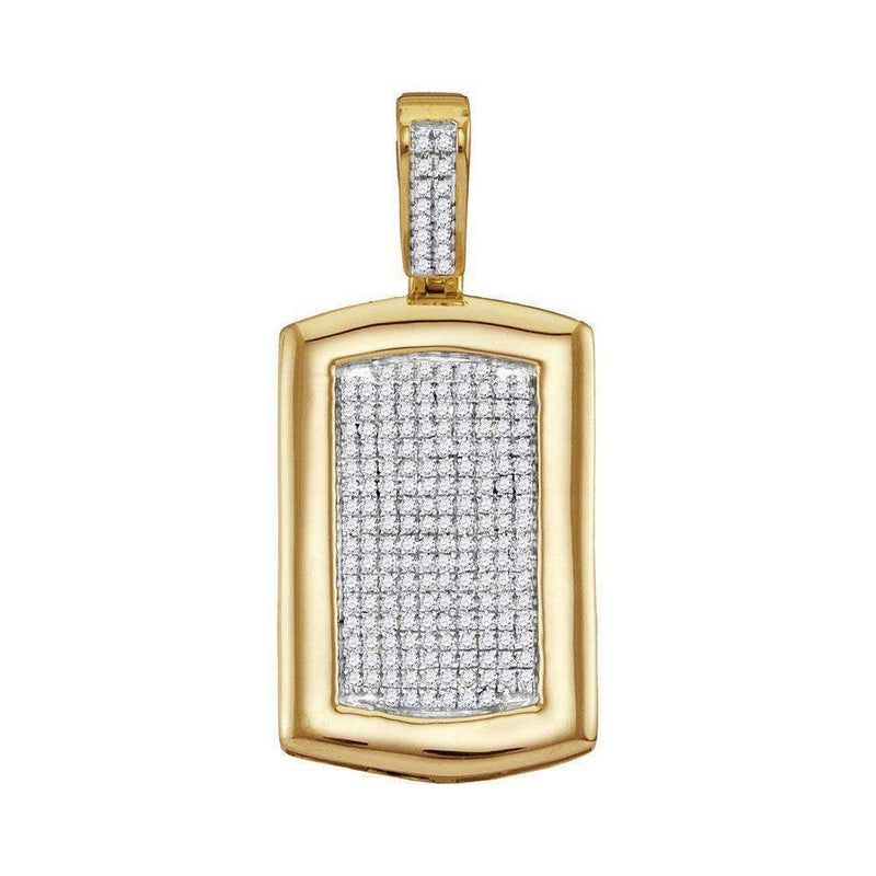 10kt Yellow Gold Men's Round Diamond Dog Tag Cluster Charm Pendant 1-2 Cttw - FREE Shipping (USA/CAN)-Gold & Diamond Men Charms & Pendants-JadeMoghul Inc.