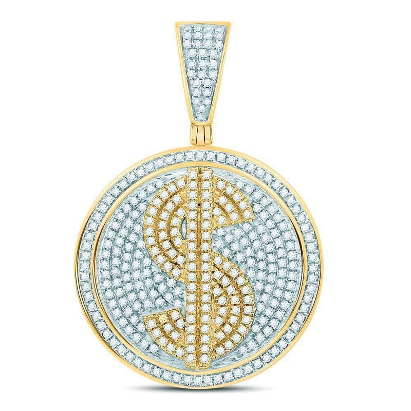 10kt Yellow Gold Mens Round Diamond Dollar Sign Circle Charm Pendant 1.00 Cttw-Gold & Diamond Men Charms & Pendants-JadeMoghul Inc.