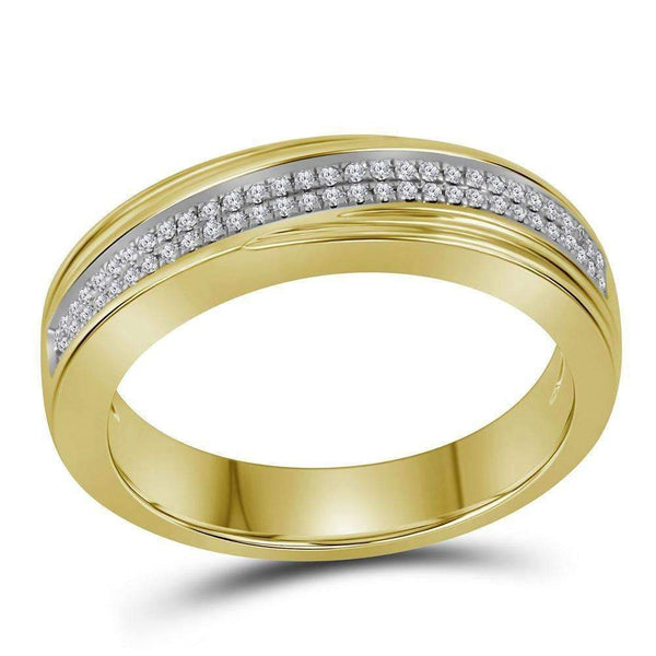 10kt Yellow Gold Mens Round Diamond Double Row Crossover Wedding Band 1/5 Cttw-Gold & Diamond Wedding Jewelry-9.5-JadeMoghul Inc.