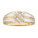 10kt Yellow Gold Men's Round Diamond Double Row Two-tone Ridged Wedding Band Ring 1/8 Cttw - FREE Shipping (US/CAN)-Gold & Diamond Wedding Jewelry-8-JadeMoghul Inc.