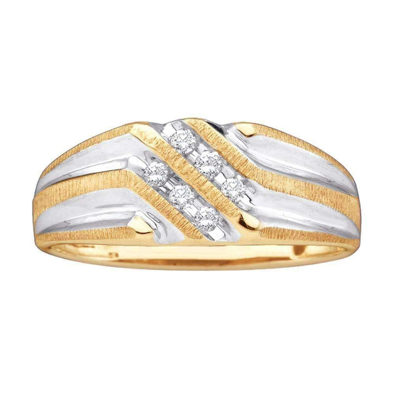 10kt Yellow Gold Men's Round Diamond Double Row Two-tone Ridged Wedding Band Ring 1/8 Cttw - FREE Shipping (US/CAN)-Gold & Diamond Wedding Jewelry-8-JadeMoghul Inc.