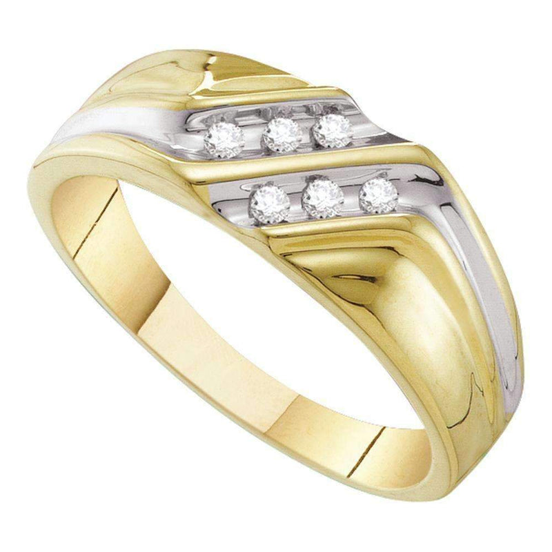 10kt Yellow Gold Men's Round Diamond Double Row Two-tone Wedding Band Ring 1/8 Cttw - FREE Shipping (US/CAN)-Gold & Diamond Wedding Jewelry-8-JadeMoghul Inc.