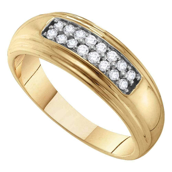 10kt Yellow Gold Men's Round Diamond Double Row Wedding Band Ring 1/4 Cttw - FREE Shipping (US/CAN)-Gold & Diamond Wedding Jewelry-8-JadeMoghul Inc.