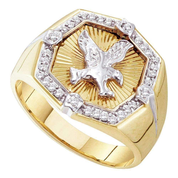 10kt Yellow Gold Mens Round Diamond Eagle Cluster Ring 1/4 Cttw - FREE Shipping (US/CAN)-Gold & Diamond Men Rings-8-JadeMoghul Inc.