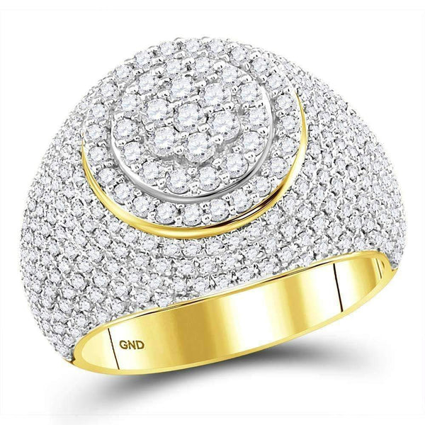 10kt Yellow Gold Men's Round Diamond Flower Cluster Ring 2.00 Cttw - FREE Shipping (US/CAN)-Men's Rings-JadeMoghul Inc.