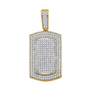 10kt Yellow Gold Men's Round Diamond Framed Dog Tag Cluster Charm Pendant 7-8 Cttw - FREE Shipping (USA/CAN)-Gold & Diamond Men Charms & Pendants-JadeMoghul Inc.