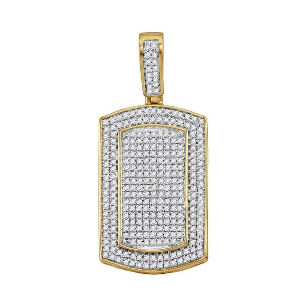 10kt Yellow Gold Men's Round Diamond Framed Dog Tag Cluster Charm Pendant 7-8 Cttw - FREE Shipping (USA/CAN)-Gold & Diamond Men Charms & Pendants-JadeMoghul Inc.