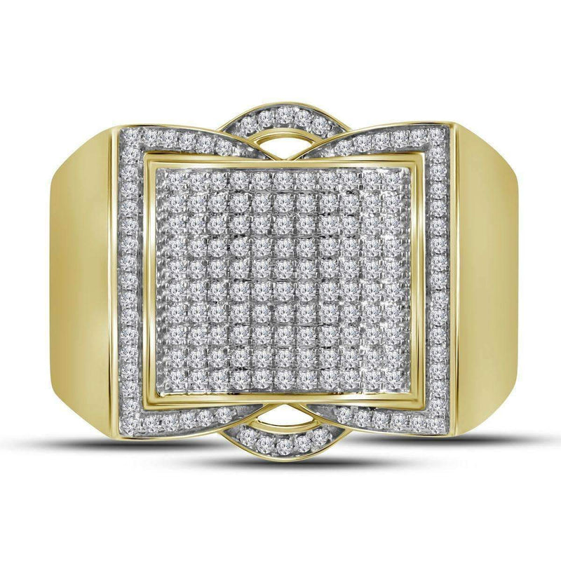 10kt Yellow Gold Men's Round Diamond Framed Square Cluster Ring 1/2 Cttw - FREE Shipping (US/CAN)-Gold & Diamond Rings-8-JadeMoghul Inc.