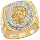 10kt Yellow Gold Men's Round Diamond Gorgon Medusa Ribbed Cluster Ring 1/2 Cttw - FREE Shipping (US/CAN)-Gold & Diamond Rings-8-JadeMoghul Inc.